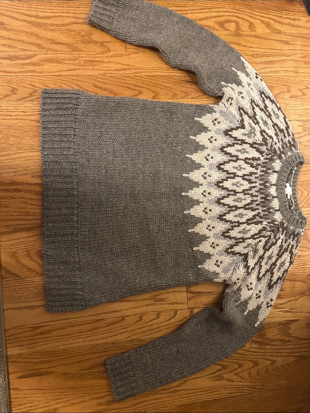 J. Jill Gray Nordic Yoke Crewneck Sweater with Cream & Brown Accents